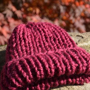 Hand Knit Hat Alpaca Wool Hat Maroon Chunky Beanie Hat Knitted Hat Women's Hat winter Hat image 7