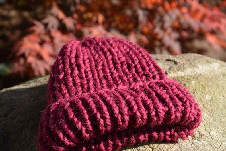 Hand Knit Hat Alpaca Wool Hat Maroon Chunky Beanie Hat Knitted Hat Women's Hat winter Hat image 7