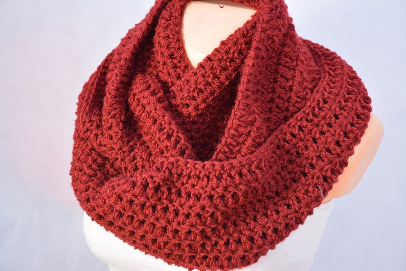 Crochet Infinity Scarf Cowl Neck Warmer Burgundy Choose Your Color image 3