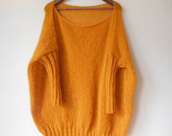 Oversized Plus Size Hand Knit Sweater Tunic Loose Knit Women's Sweater Mustard Yellow