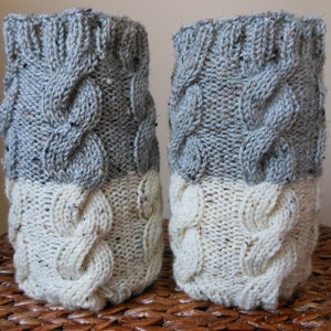 Hand Knitted Boot Cuffs Leg Warmers 2in1 Cream and Grey Tweed image 1