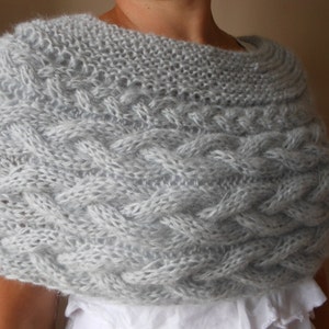 Cable Knitted Shawl Capelet Wedding Shrug Poncho Neck Warmer Grey Gloves, Mittens image 1