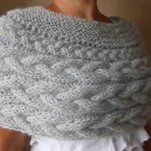 Zopfmuster Schal Capelet Hochzeit Shrug Poncho Halswärmer Grau Farbe wählen