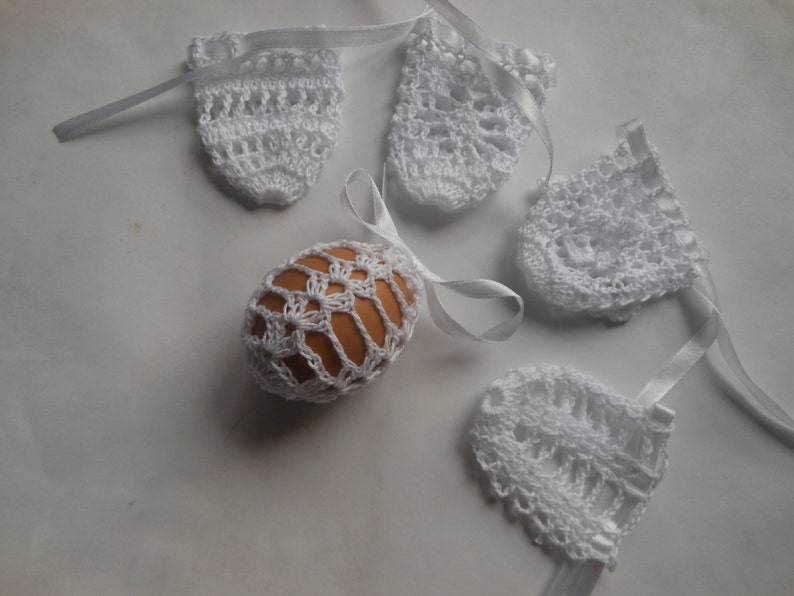 Crochet Easter Egg Cover, Set of 5 Hand Crocheted Easter Eggs Easter Decoration White image 4