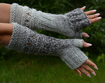 Gants de mitaines fingerless tricotés à la main Grey Fingerless Long Fingerless Arm Warmers Winter Gloves