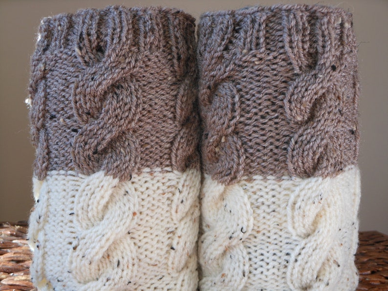 Hand Knitted Boot Cuffs Leg Warmers 2in1 Cream and Beige Tweed Etsy