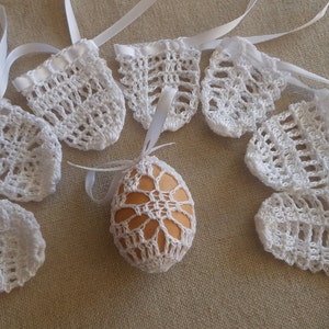 Crochet Easter Egg Cover, Set of 8 Hand Crocheted Easter Eggs Easter Decoration White image 3