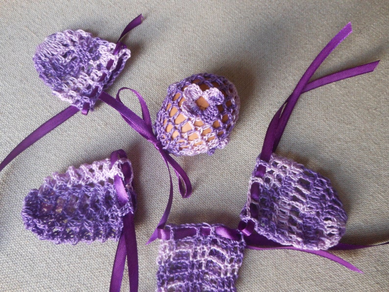 Crochet Easter Egg Cover, Set of 5 Hand Crocheted Easter Eggs Easter Decoration Purple image 5