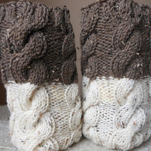 Hand Knitted Boot Cuffs Leg Warmers 2in1 Cream and Brown Tweed image 1