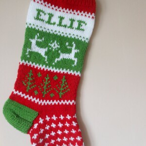 Personalized Christmas Stocking Hand Knitted With Reindeer Christmas Gift Christmas Decoration image 2