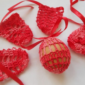 Crochet Easter Egg Cover, Set of 5 Hand Crocheted Easter Eggs Easter Decoration Red image 1