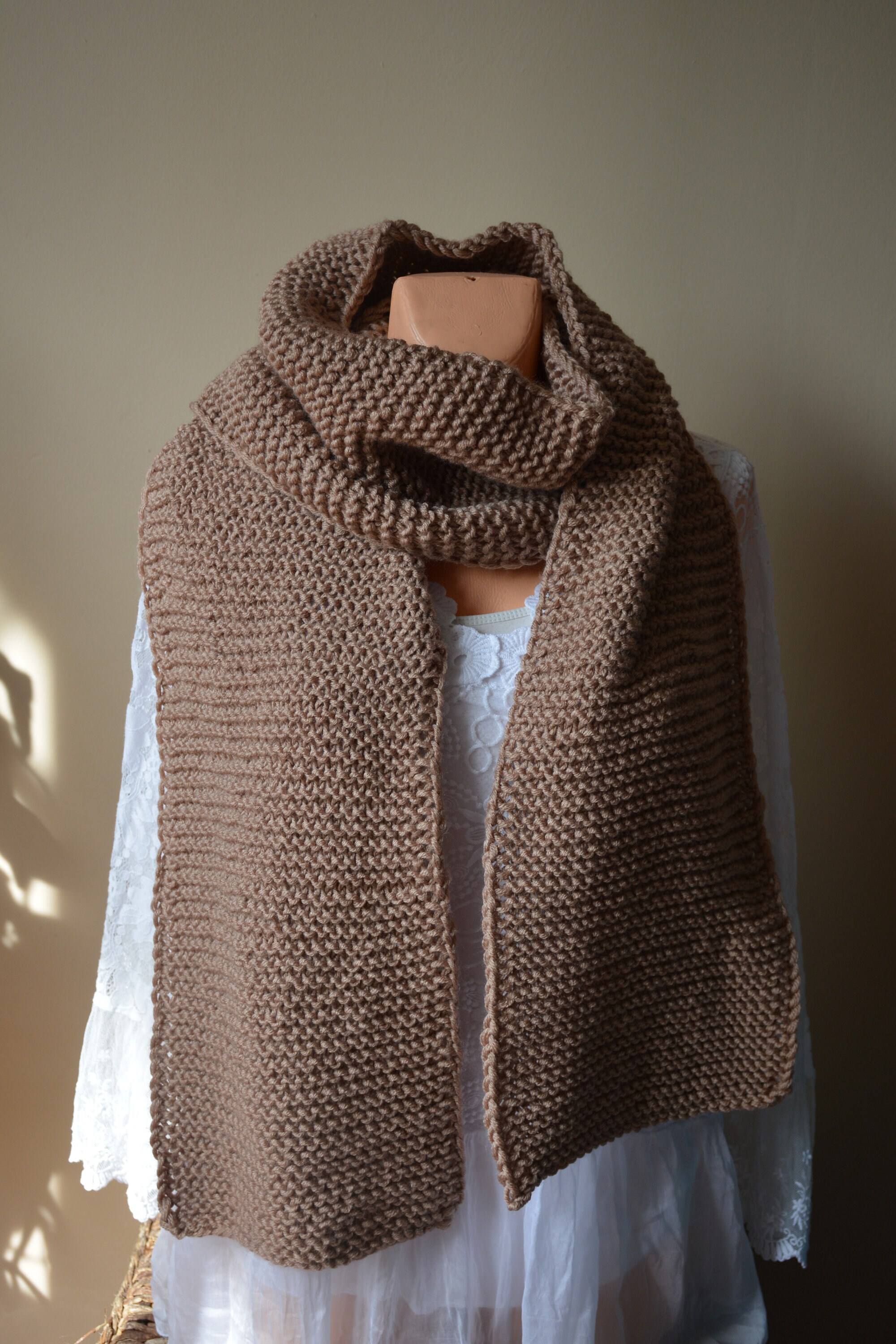 Oversized Hand Knitted Chunky Scarf, Neck Warmer, Shawl Long 8ft Beige ...