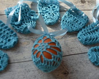 Crochet Easter Egg Cover, Set of 8 Hand Crocheted Easter Eggs Easter Decoration Blue