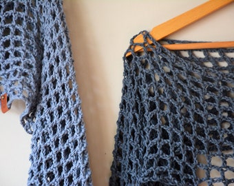 Crochet Mesh Sleeves, Cotton Summer Cropped Shrug, Hand Crocheted Grey Bolero, Boho Mesh Sleeves fot Top Dress, Net Top