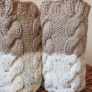 Hand Knitted Boot Cuffs Leg Warmers 2in1 Cream Tweed and Beige image 1