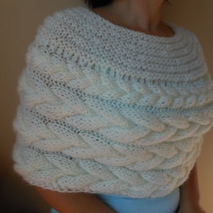 Cable Knitted Shawl Capelet Wedding Shrug Poncho Neck Warmer Cream/Ivory image 5