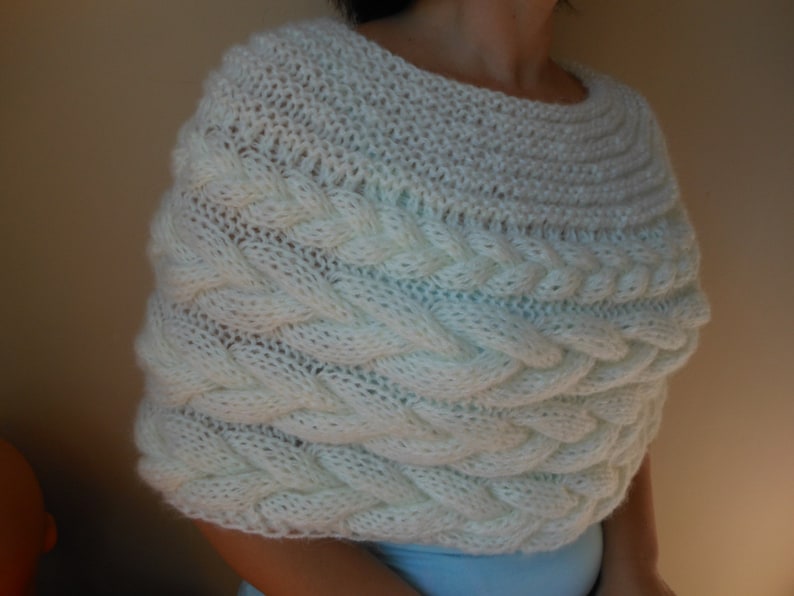 Cable Knitted Shawl Capelet Wedding Shrug Poncho Neck Warmer Cream/Ivory image 5