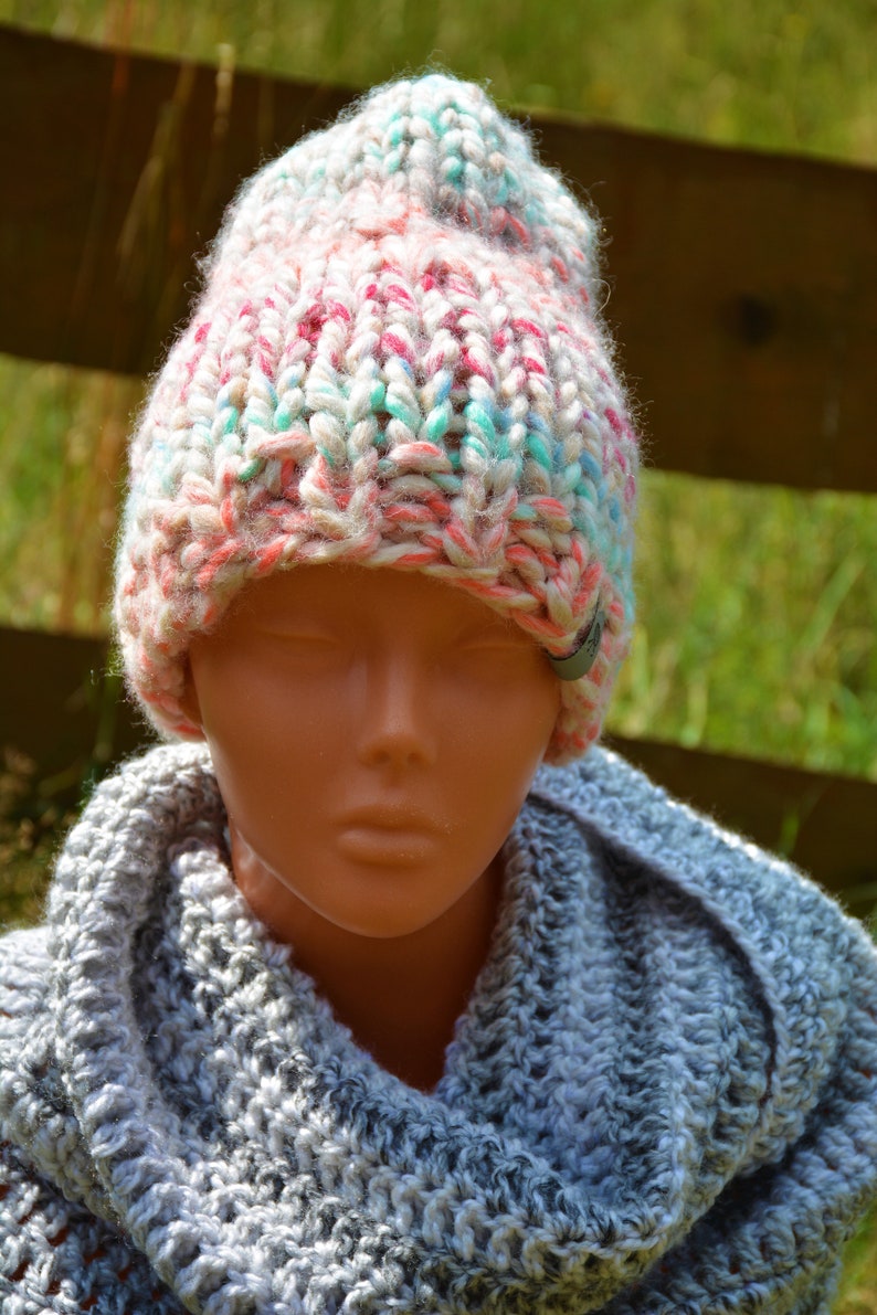Hand Knit Hat Wool Hat Pastel Colors Chunky Beanie Hat Knitted Etsy