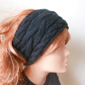 Cable Hand Knit Headband, Ear Warmer, Head Warmer Black, Boho Headband, Headband for Women, Girls Headband, Knitted Headband, Band Turban image 1