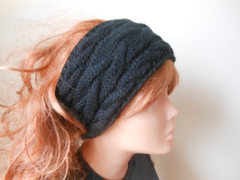 Cable Hand Knit Headband, Ear Warmer, Head Warmer Black, Boho Headband, Headband for Women, Girls Headband, Knitted Headband, Band Turban image 1