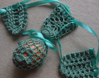 Crochet Easter Egg Cover, Set of 4 Hand Crocheted Easter Eggs Easter Decoration Dark Green Mint