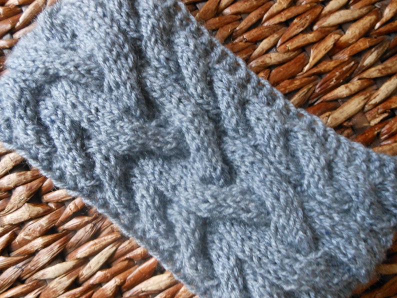 Cable Hand Knit Headband Ear Warmer Head Warmer Gray Choose Color image 4