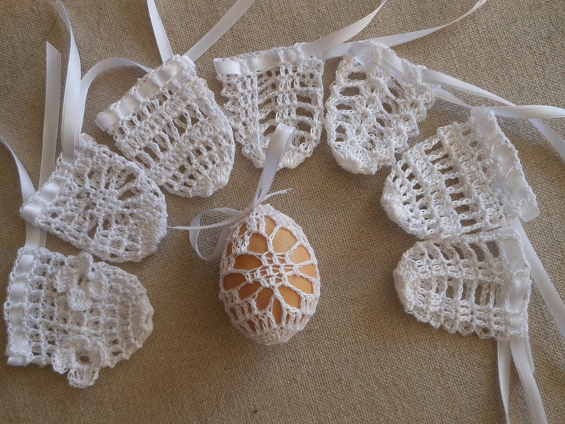 Crochet Easter Egg Cover, Set of 8 Hand Crocheted Easter Eggs Easter Decoration White image 5