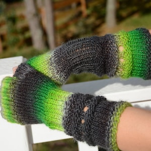 Hand gestrickte Fingerlose Handschuhe Handschuhe Grün Grau Farben fingerlos lang fingerlose Armswärmer Winterhandschuhe