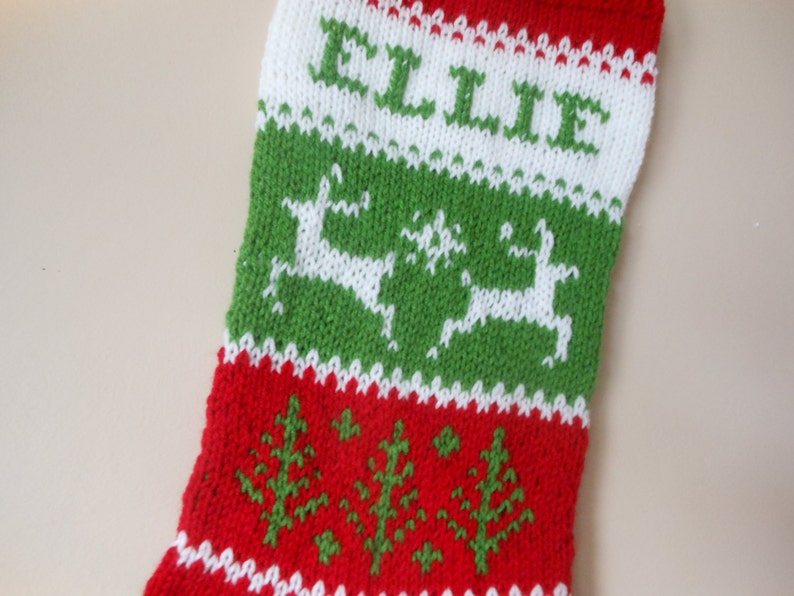 Personalized Christmas Stocking Hand Knitted With Reindeer Christmas Gift Christmas Decoration image 3