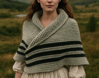 Handgemaakte sjaal in Claire Outlander-stijl, wol-acrylmix, gezellige gebreide omslagdoek, Schots geïnspireerd