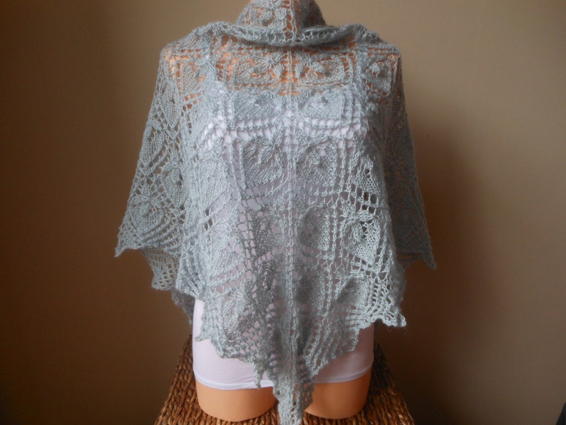 Lace Shawl Mohair Yarn Light Grey Hand Knitted Triangular | Etsy
