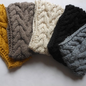 Cable Hand Knit Headband Ear Warmer Head Warmer Beige/Gray Choose Color image 5