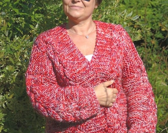 Cárdigan extragrande tejido a mano, chaqueta bomber, suéter grueso, jersey de lana, cárdigan abierto, chaqueta gruesa, suéter acogedor para mujer.
