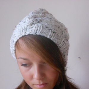 Hand Knit Cable Slouchy Beanie Hat Acrylic Oatmeal image 3