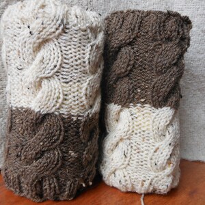 Hand Knitted Boot Cuffs Leg Warmers 2in1 Cream and Brown Tweed image 5