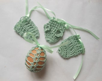 Crochet Easter Egg Cover, Set of 4 Hand Crocheted Easter Eggs Easter Decoration Green Mint