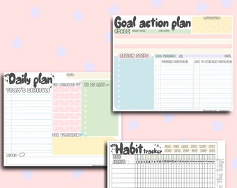 Single page planners, habbit tracker, daily plan, goal plan