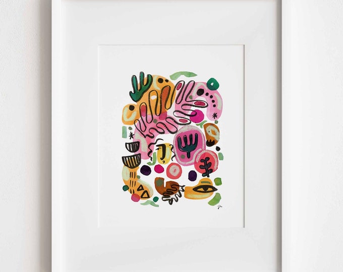 Abstract Face Art Print: Mid-Century Modernist Watercolor
