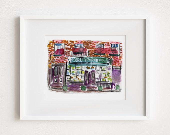 Print McSorley's Ale House - Illustration Watercolor Street Scene New York City Manhattan East Village