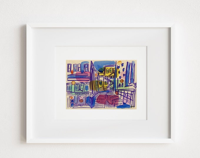 Brattle Bookshop Watercolor Print: Boston Street Scene, Framed Illustration