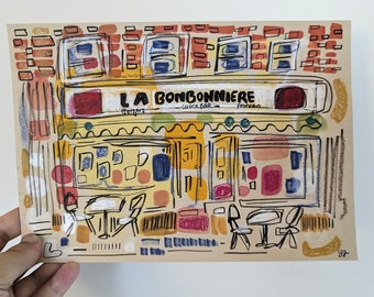 Original Work - "La Bonbonniere West Village Diner" - Abstract New York City on Paper Urban Sketch Colorful Watercolor West Village