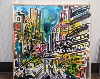 Original Ink Painting -  Chelsea Hotel on Wood Board - New York City Abstract Street Scene