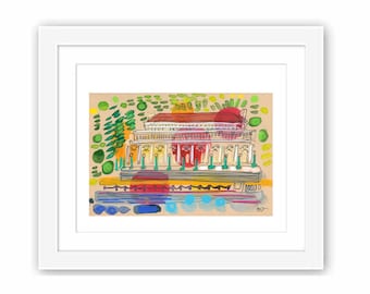 The Prospect Park Boathouse - Print and Framed - New York City Brooklyn Urban Watercolor New York City Parks