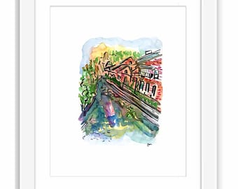 New Hope Towpath Canal - Print and Framed - Pennsylvania Buck's County Watercolor Illustration