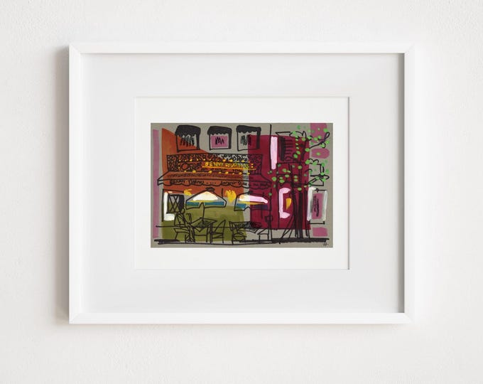 Benny Tudinos Hoboken Street Scene - Print and Framed - Watercolor Illustration of Hoboken Classic Storefront