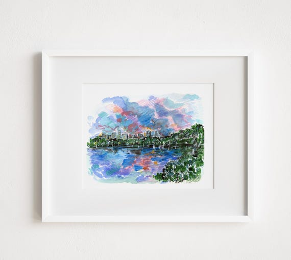 Print Central Park Reservoir- Illustration Watercolor Reservoir New York City