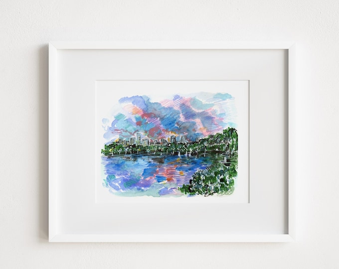Print Central Park Reservoir- Illustration Watercolor Reservoir New York City