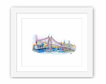 Print Philadelphia Ben Franklin Bridge City Skyline Pennsylvania