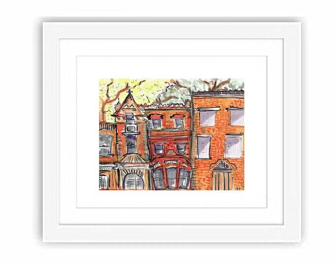 Print of Brooklyn Brownstones and Row Houses in Boreum Hill - Watercolor New York City Brooklyn