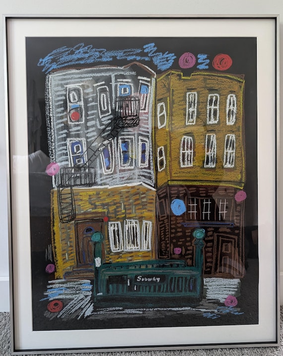 Original Framed Work Brooklyn Drawing & Painting -  Our Subway Stop